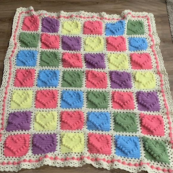 Handmade Other - Colorful Crochet Heart Blanket